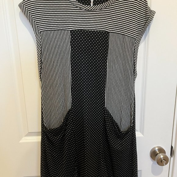 Free People Polka Dot Striped Knit Pocket Dress - Picture 2 of 3